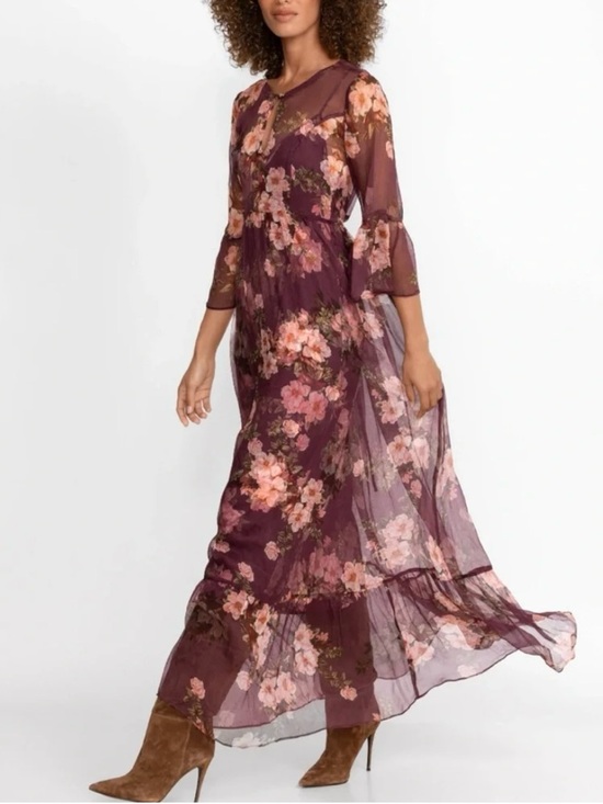 Johnny Was Dresses & Skirts - Johnny Was Winonna Silk Floral Sheer Maxi Dress Plum